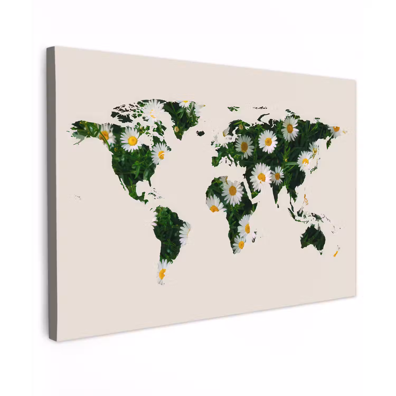 Wereldkaart - Beige - Madelief canvas 2cm klein -z3d