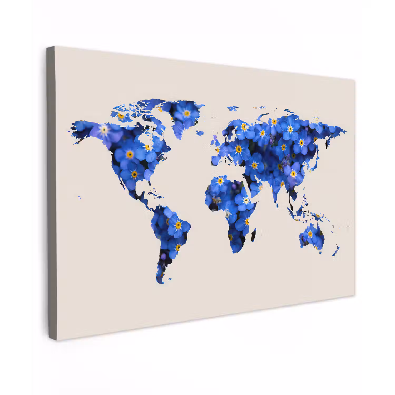 Wereldkaart - Beige - Vergeet me nietjes canvas 2cm klein -z3d