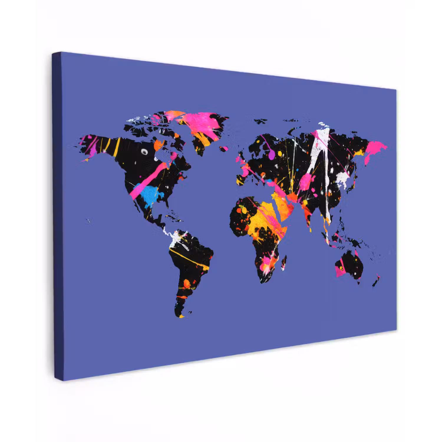 Wereldkaart - Blauw - Verf canvas 2cm klein -z3d