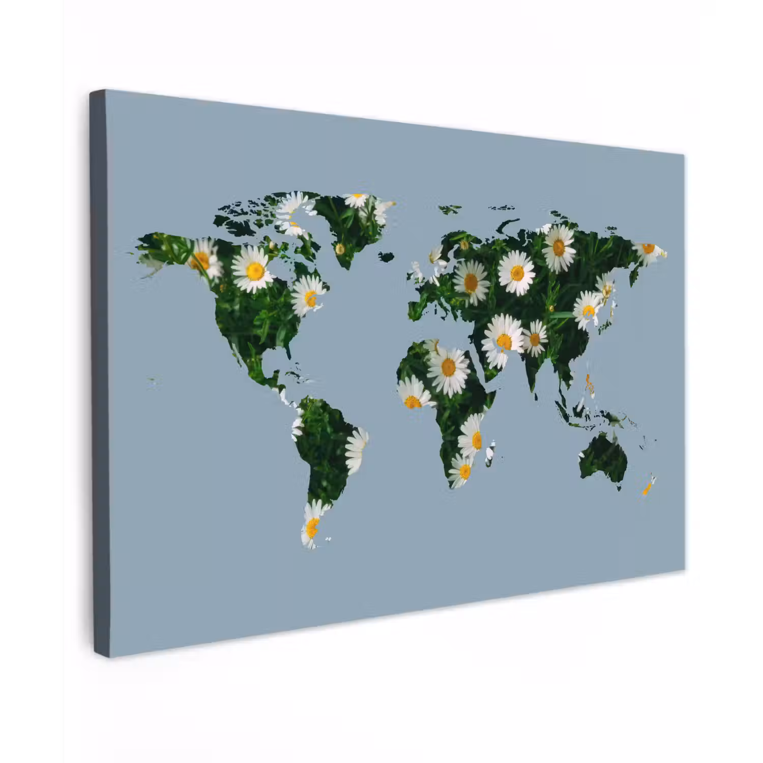 Wereldkaart - Blauw - Madelief canvas 2cm klein -z3d