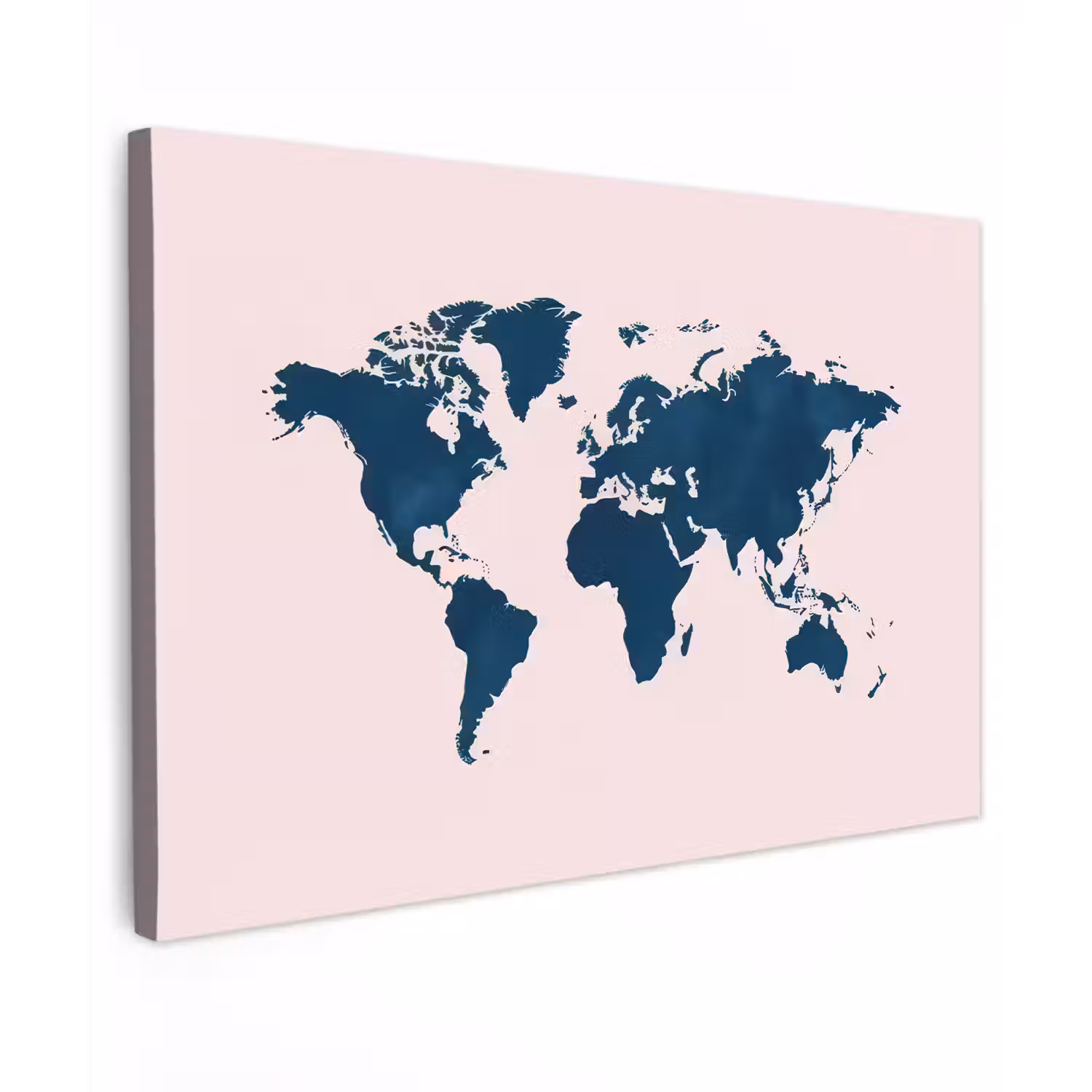 Wereldkaart - Blauw - Roze canvas 2cm klein -z3d