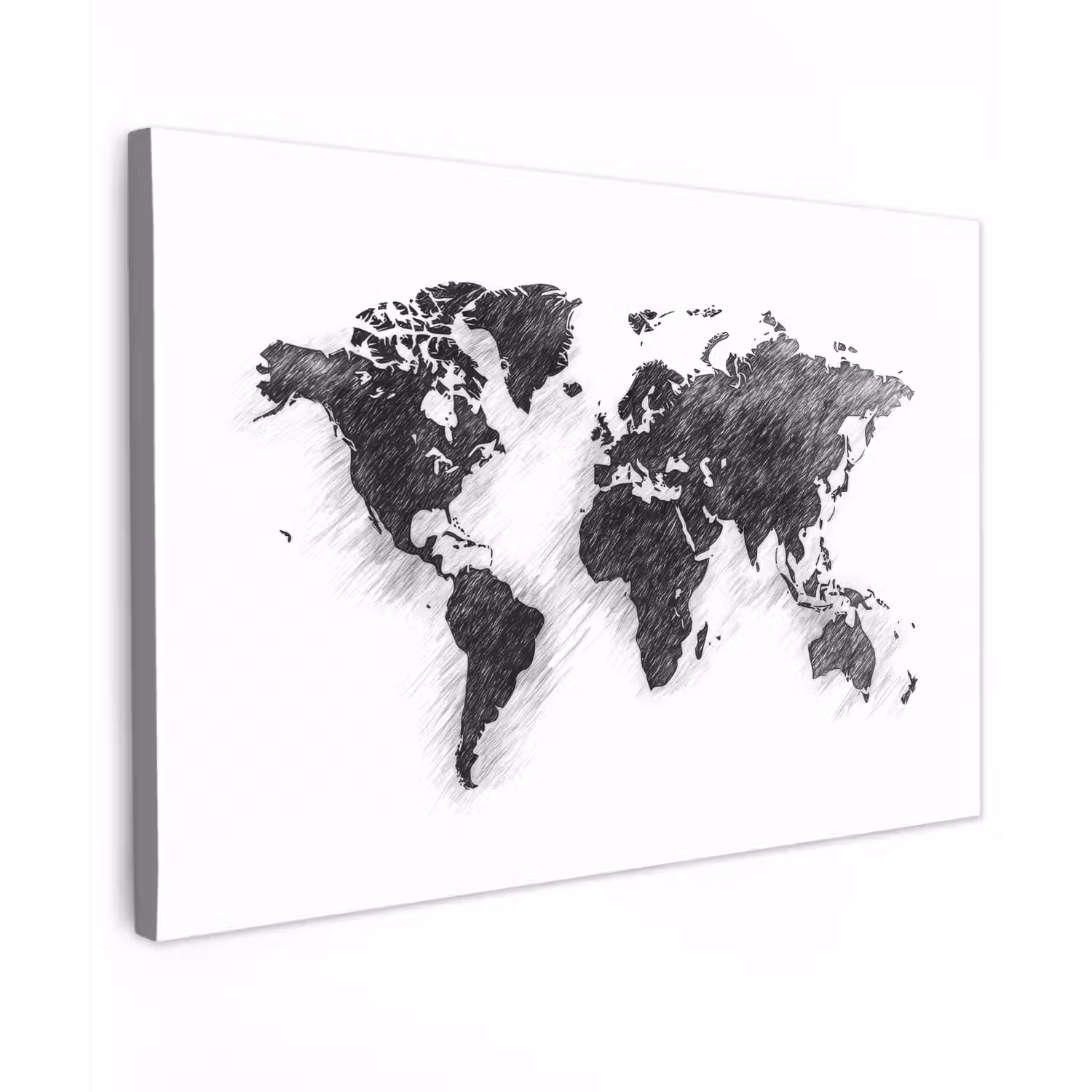 Wereldkaart - Potloodstrepen canvas 2cm klein -z3d