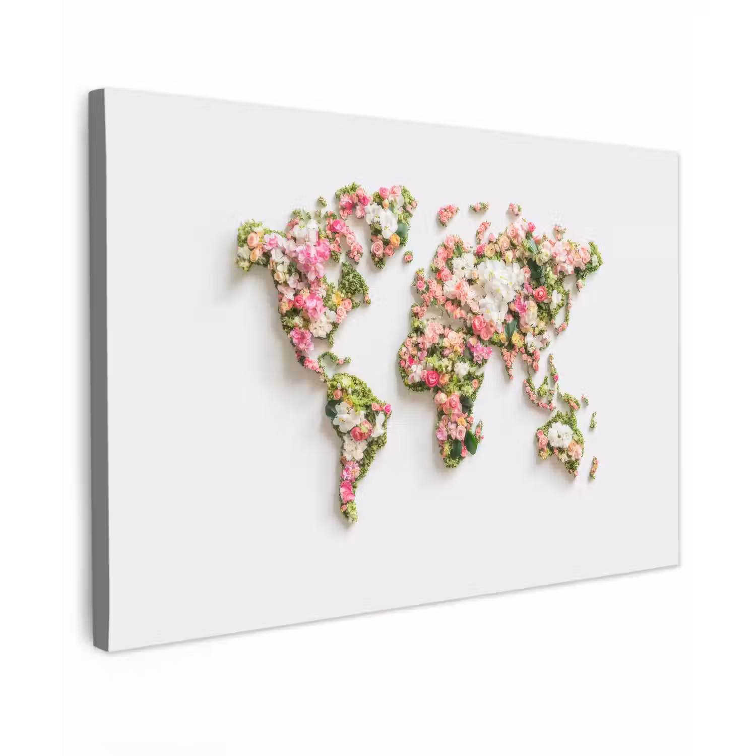 Wereldkaart - Bloemen - Subtiel canvas 2cm klein -z3d