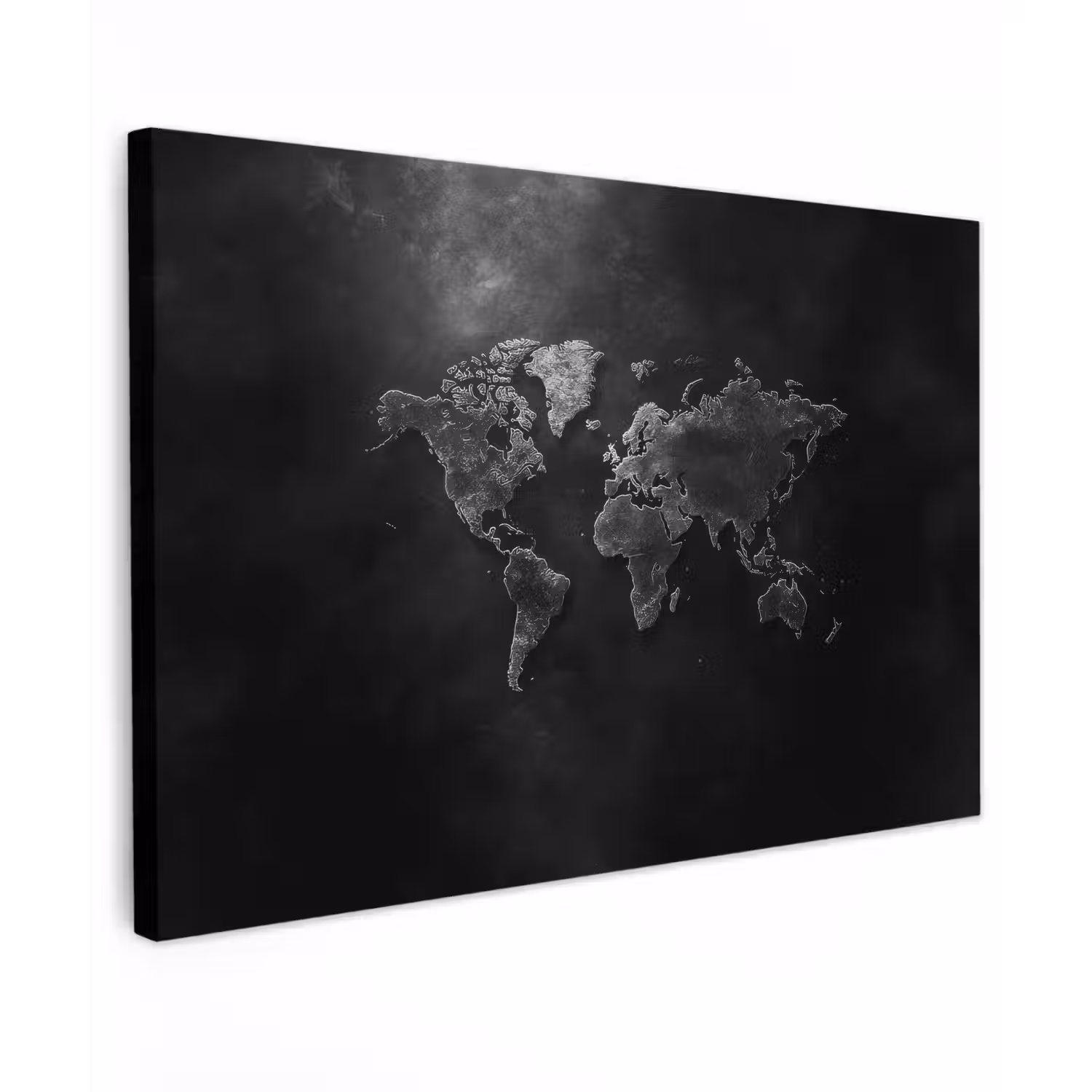 Wereldkaart - Duister - Zwart canvas 2cm klein -z3d