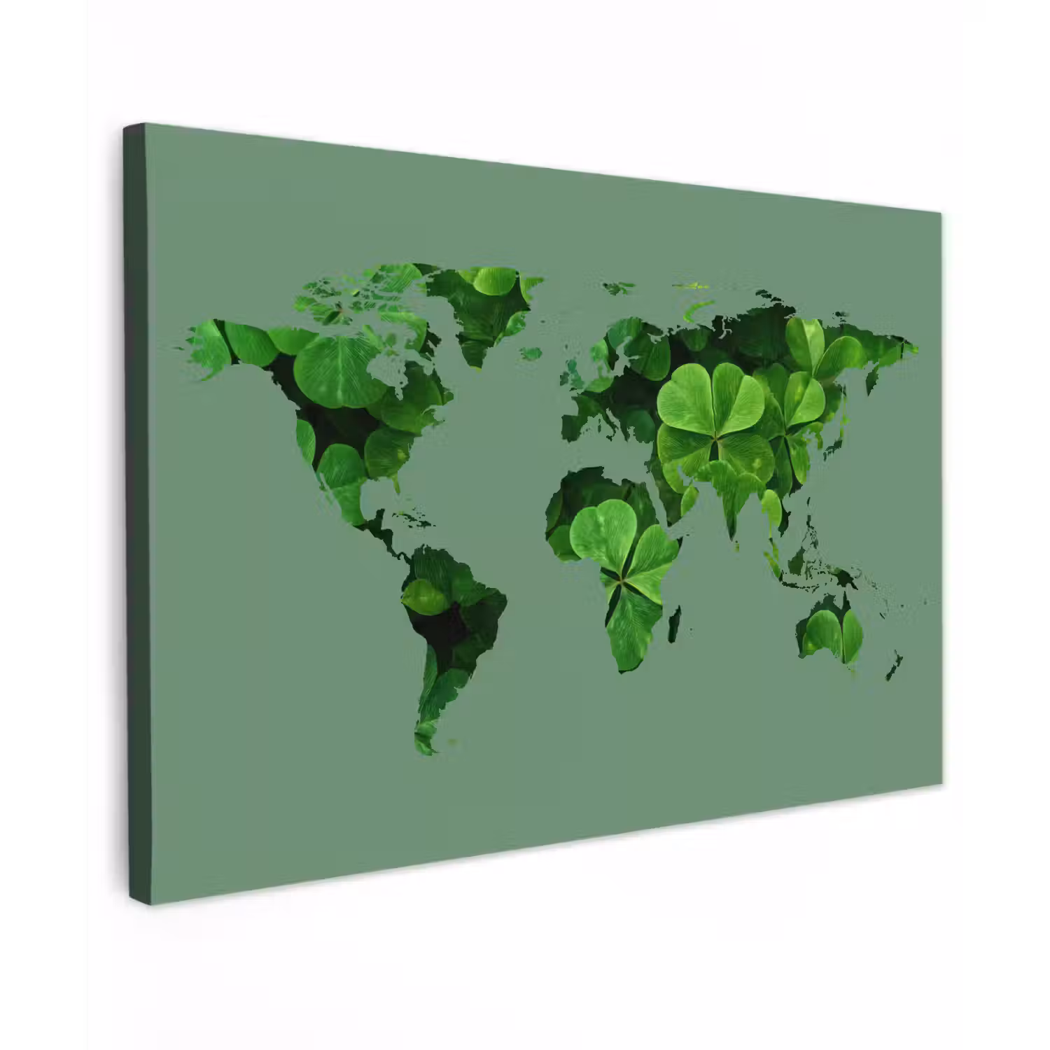 Wereldkaart - Donkergroen - Klavertje vier canvas 2cm klein -z3d