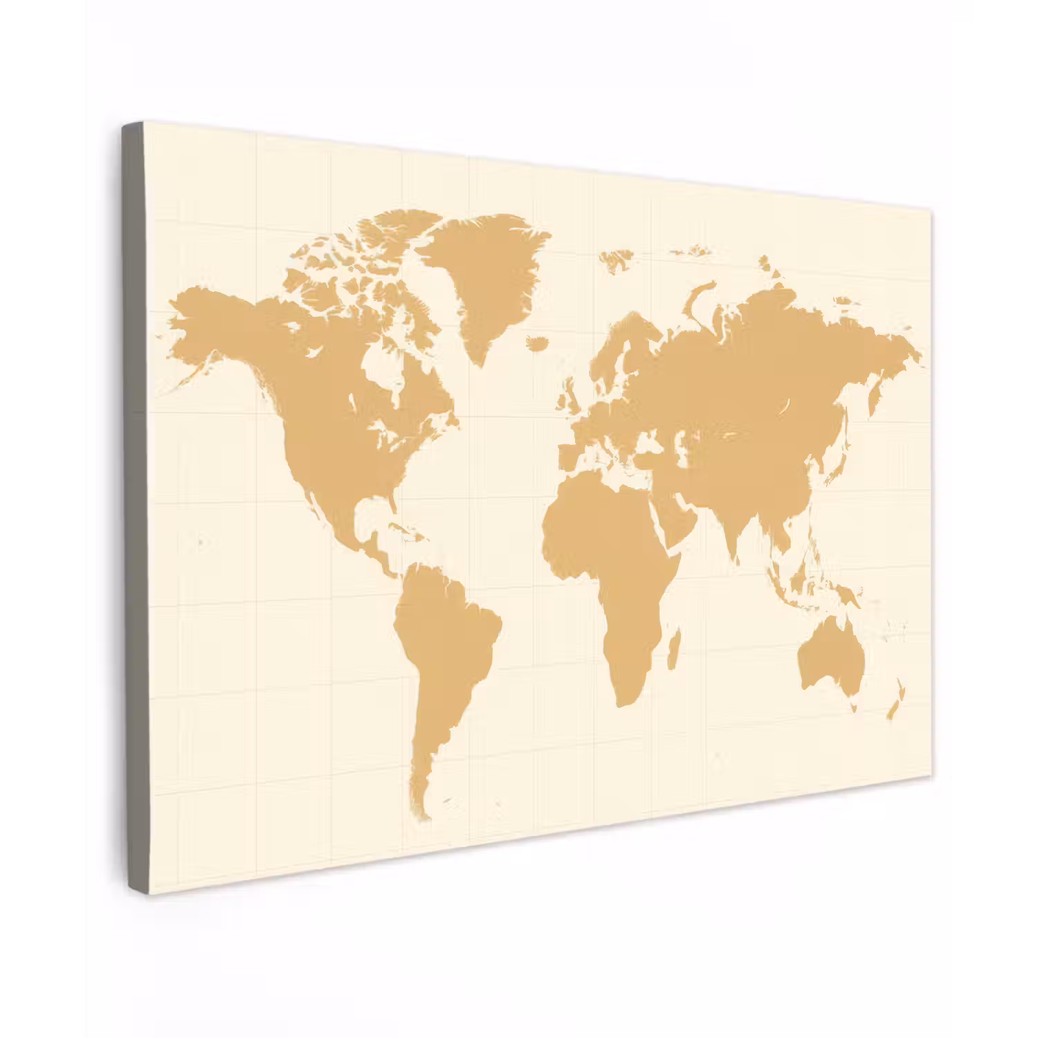 Wereldkaart - Strakke vlakstijl - Rasterachtergrond canvas 2cm klein -z3d
