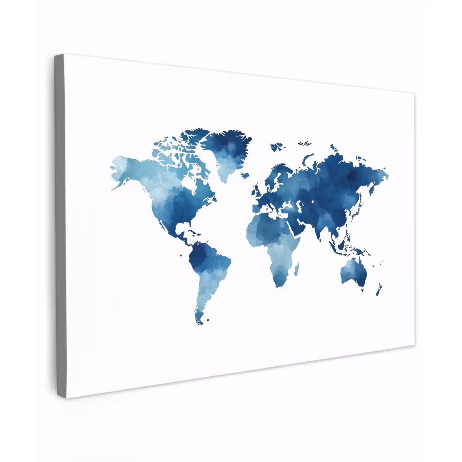 Wereldkaart - Verf - Blauw canvas 2cm klein -z3d