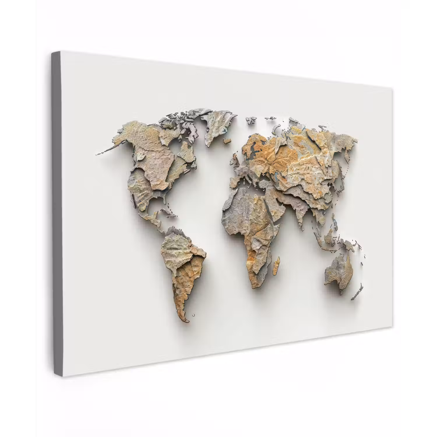 Wereldkaart - Rots structuur - Reliëf canvas 2cm klein -z3d