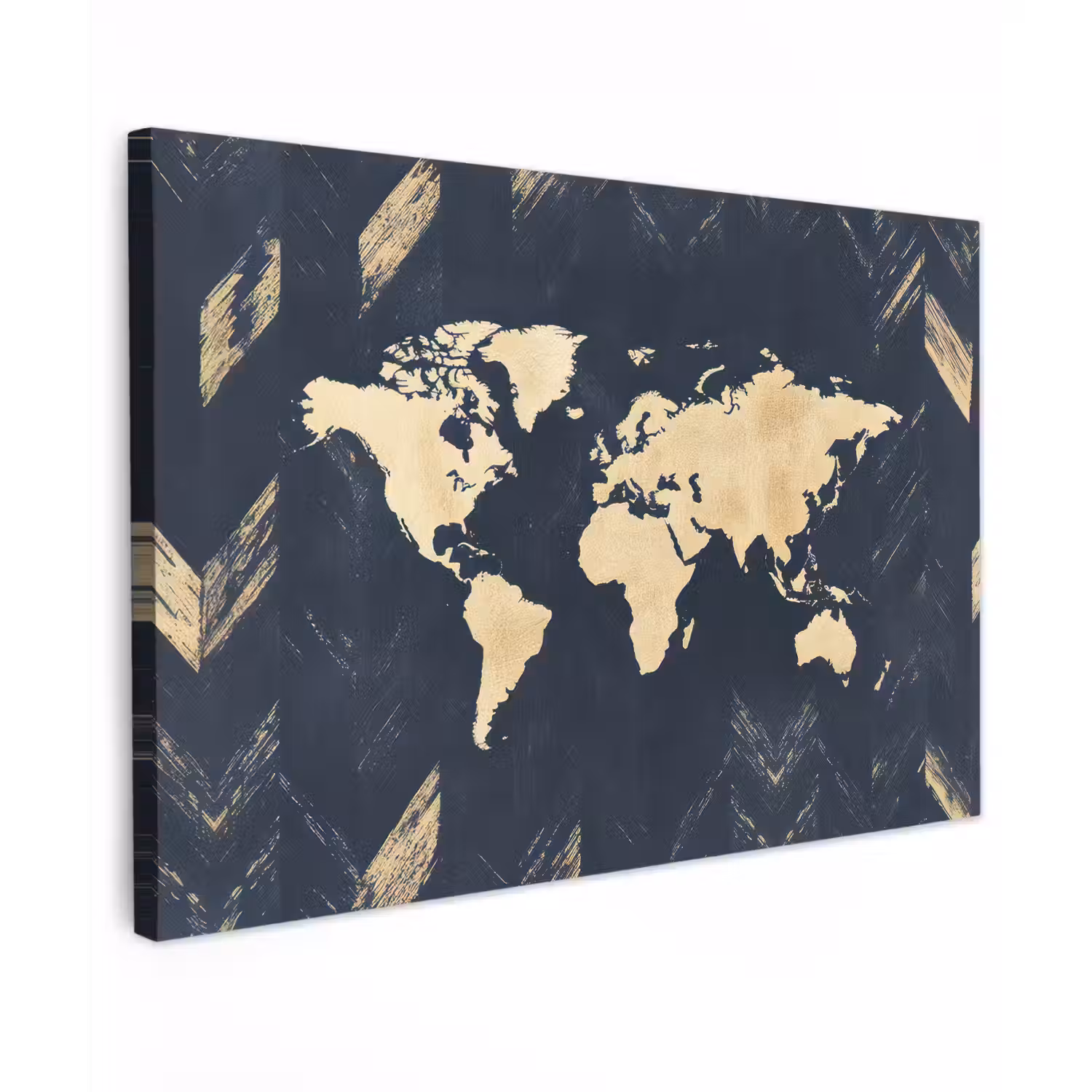 Wereldkaart - Visgraatpatroon - Vintage - Blauw canvas 2cm klein -z3d
