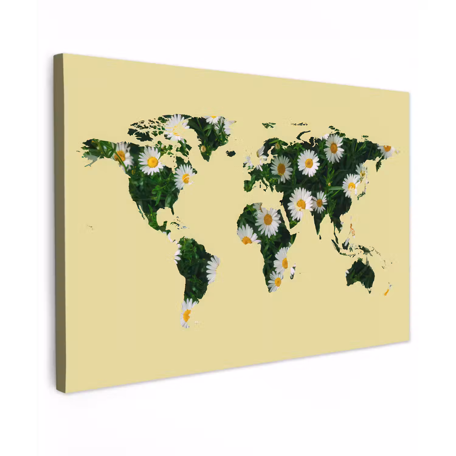 Wereldkaart - Geel - Madelief canvas 2cm klein -z3d