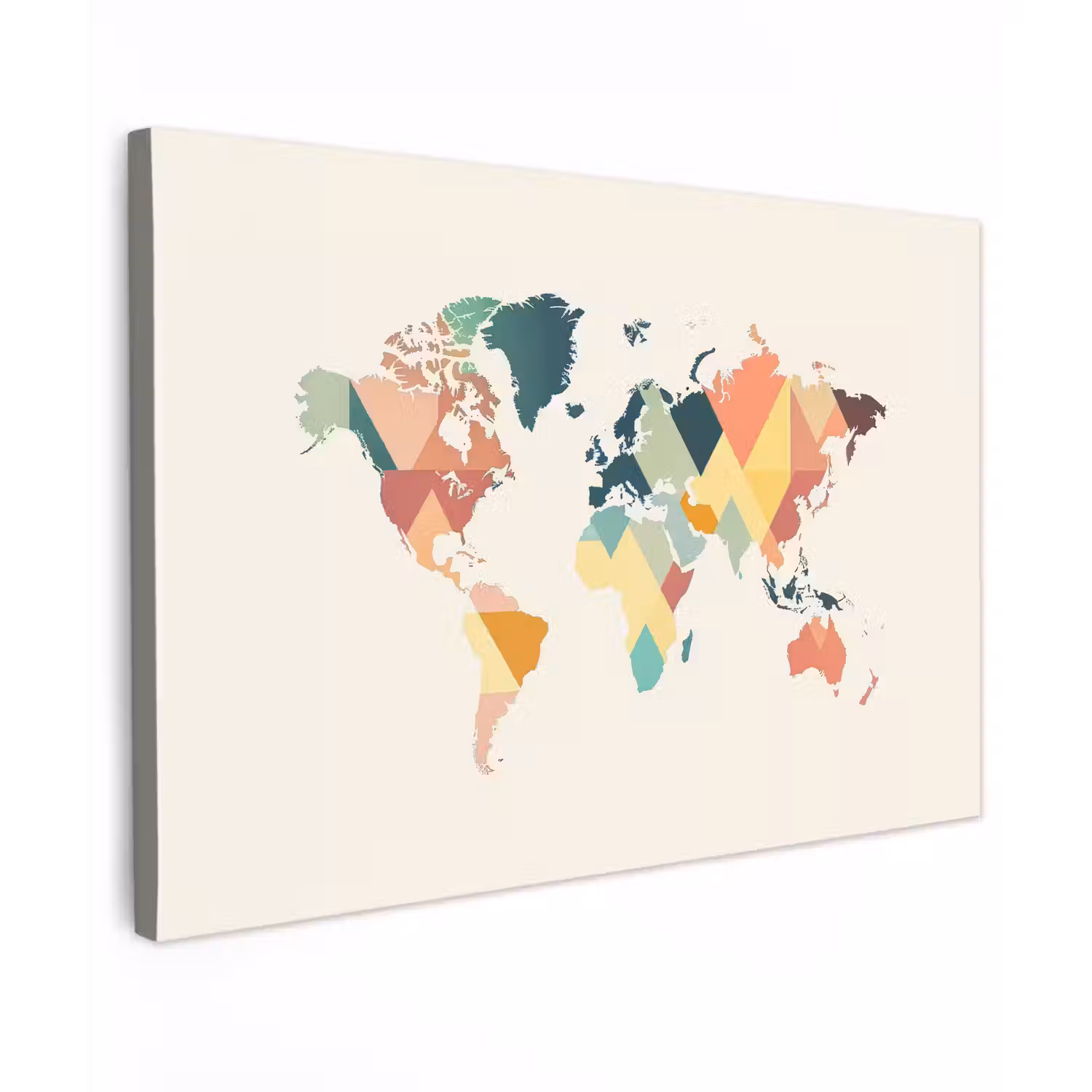 Wereldkaart - Geometrisch - Pastelkleuren - Modern canvas 2cm klein -z3d