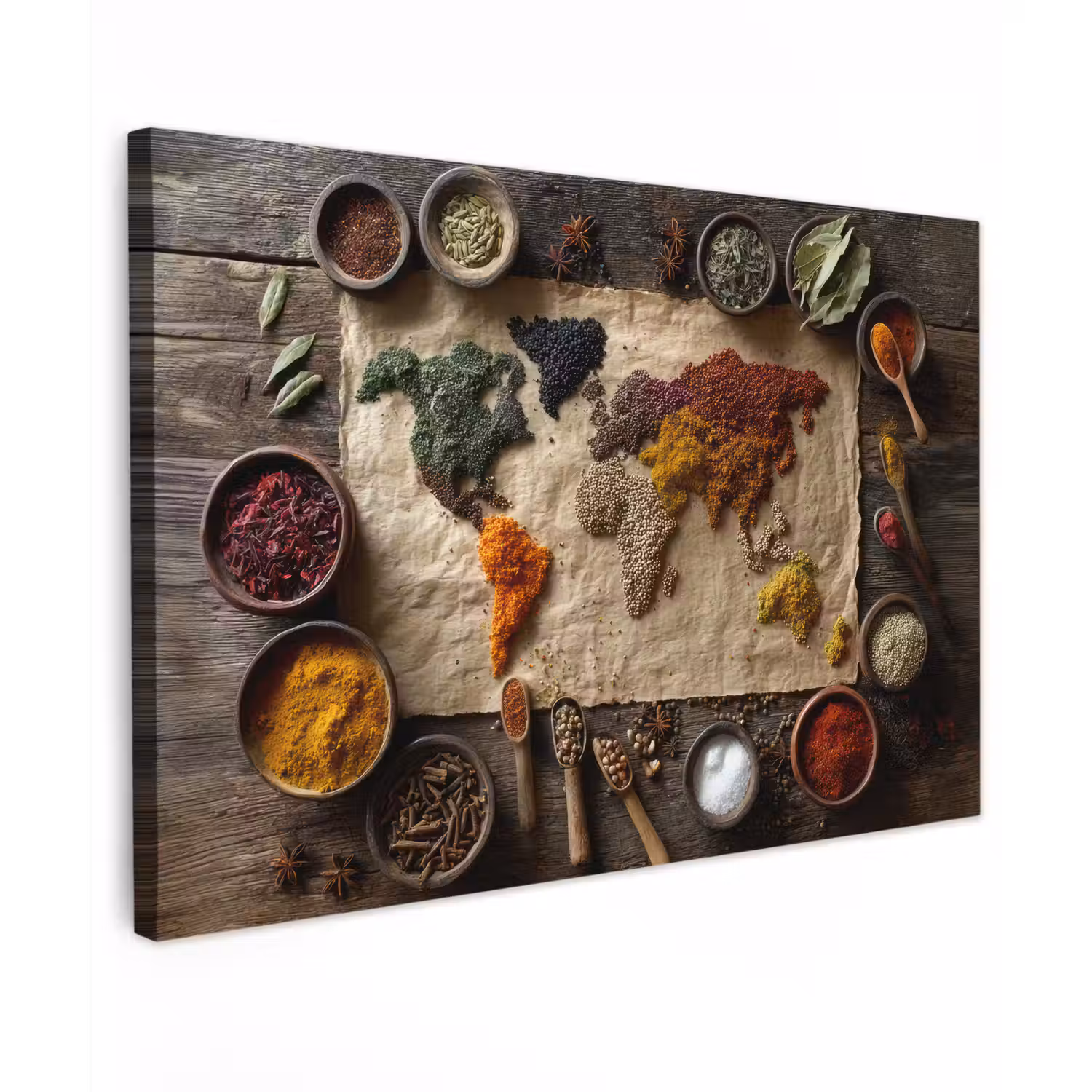Wereldkaart - Specerijen - Kleurrijk canvas 2cm klein -z3d