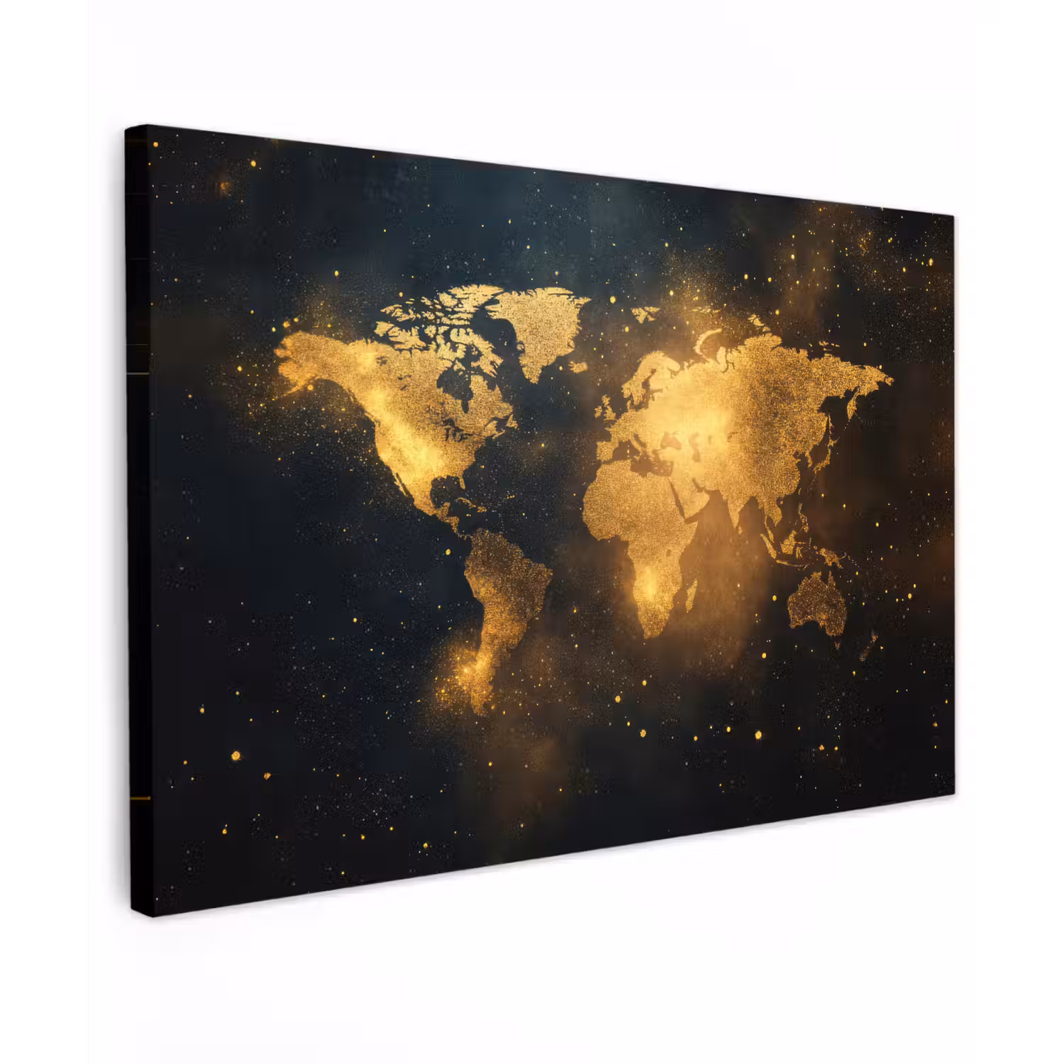 Wereldkaart - Gouden lichtpuntjes - Zwart canvas 2cm klein -z3d