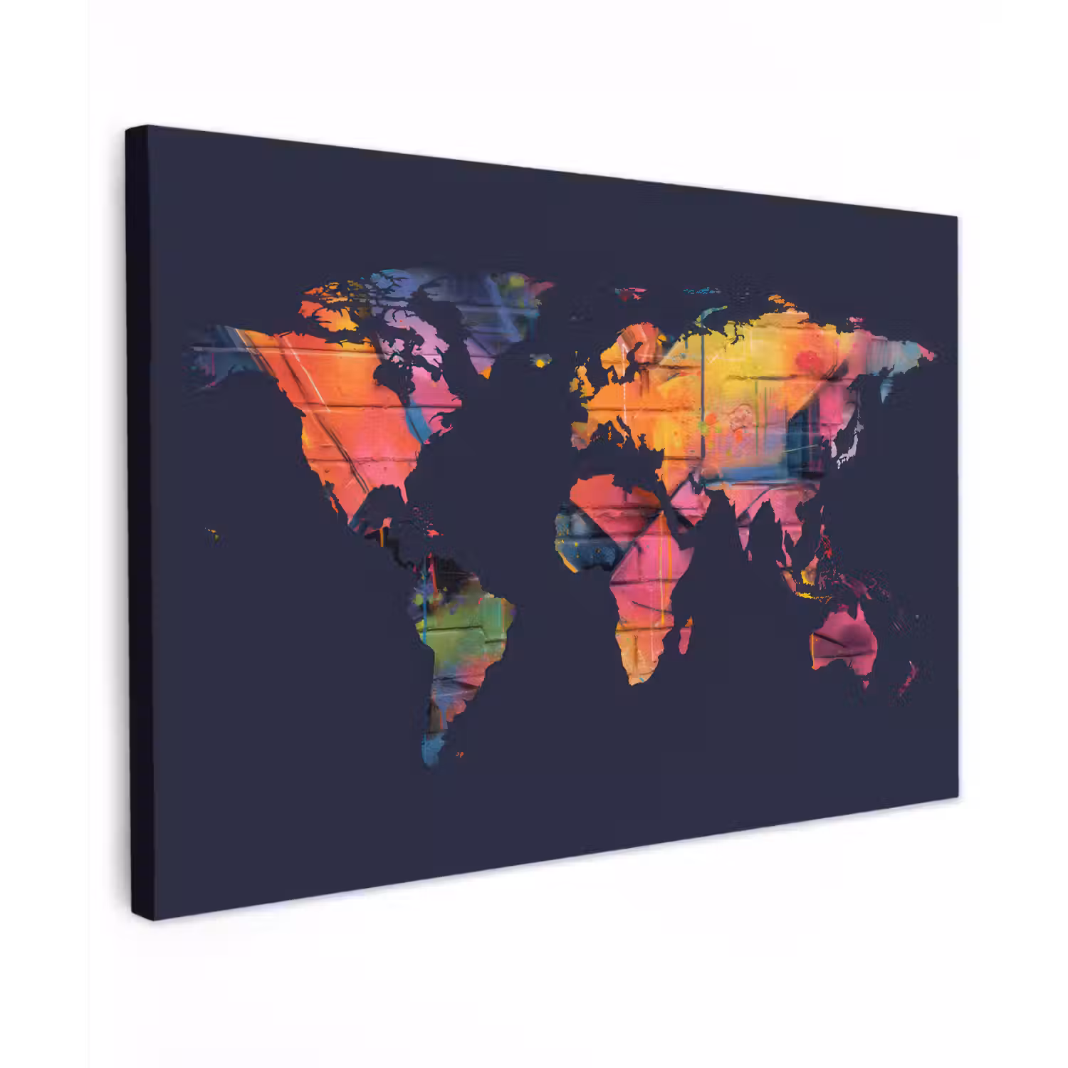 Wereldkaart - Graffiti - Blauw canvas 2cm klein -z3d