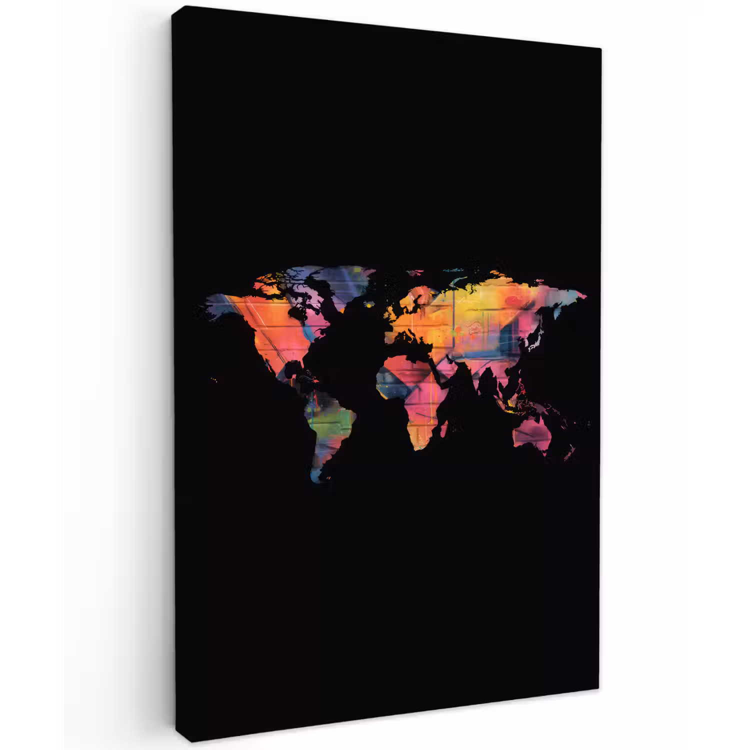 Wereldkaart - Graffiti - Zwart canvas 2cm klein -z3d
