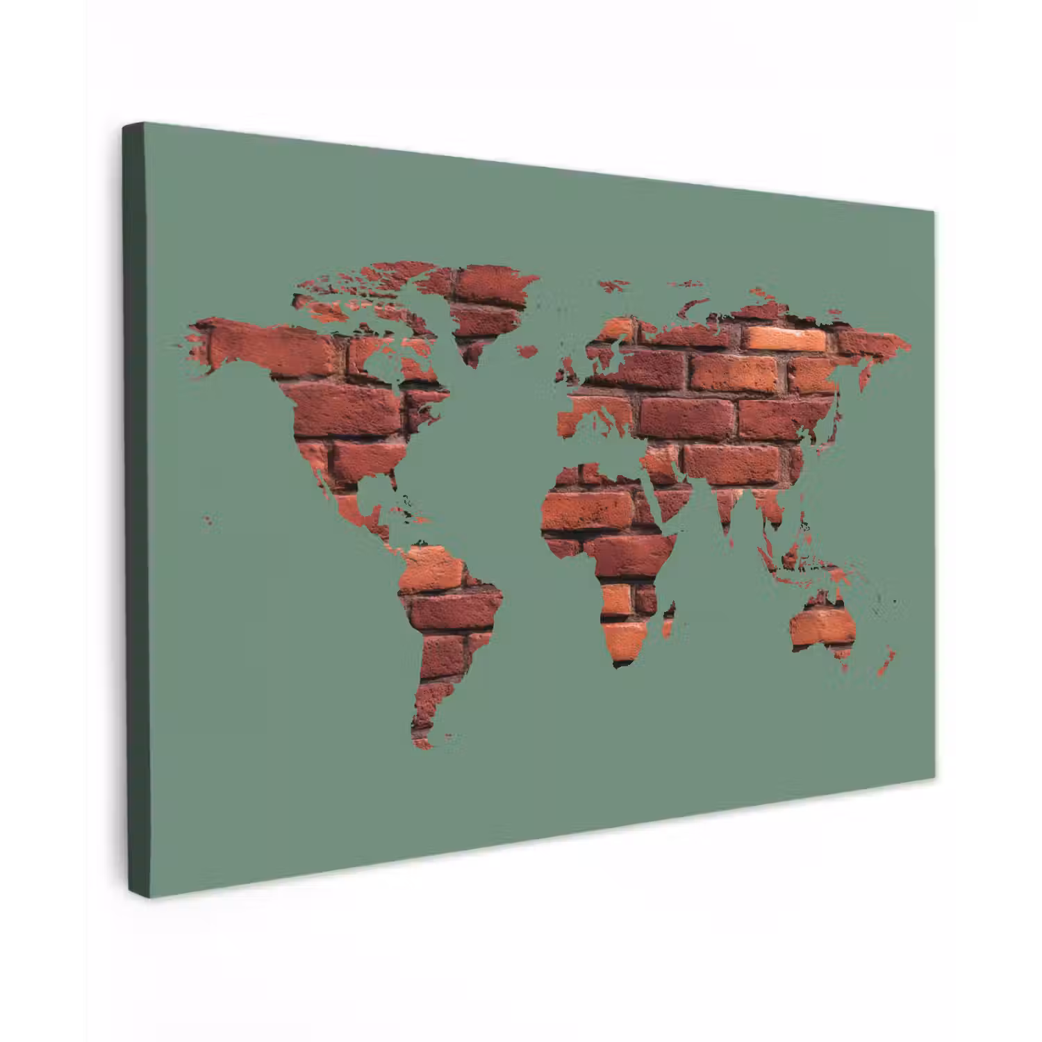 Wereldkaart - Groen - Baksteen canvas 2cm klein -z3d