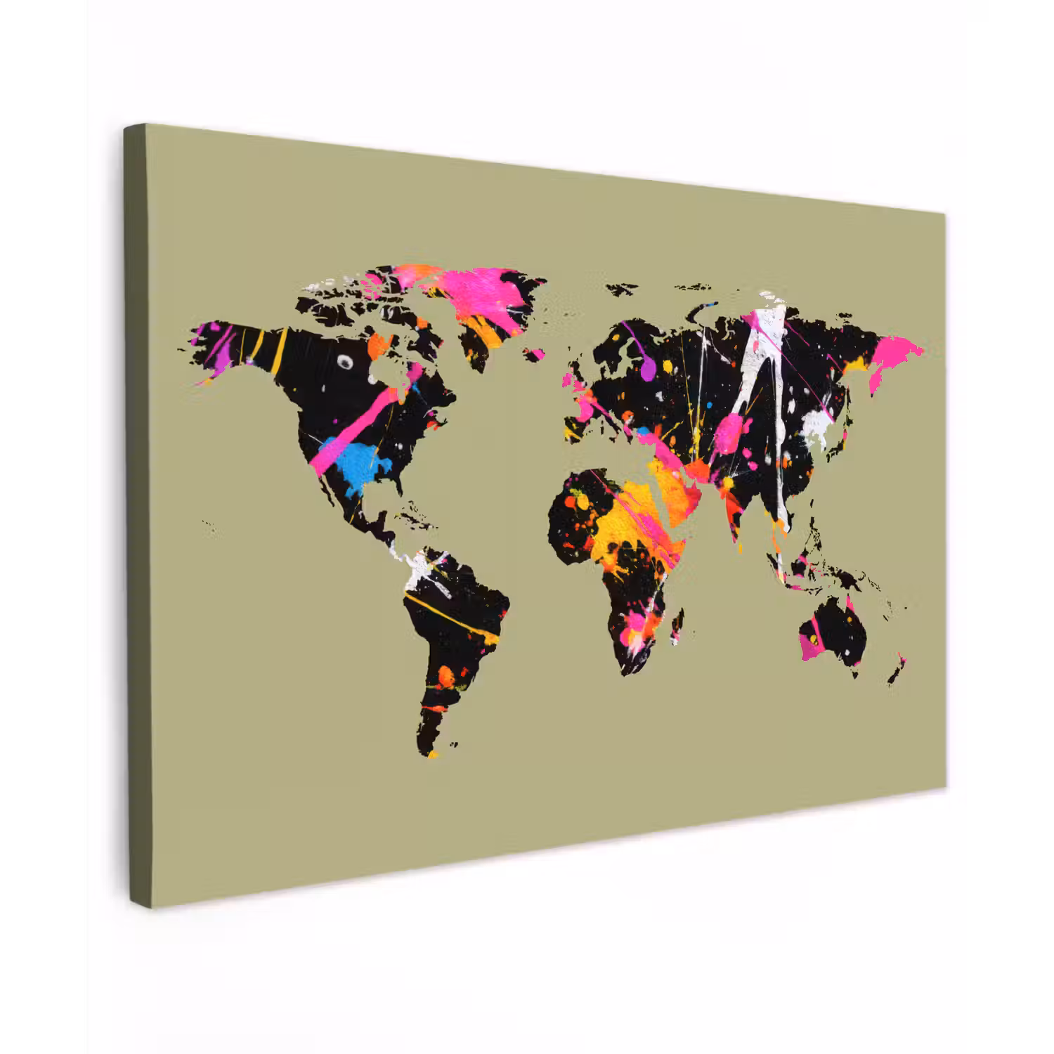 Wereldkaart - Groen - Verf canvas 2cm klein -z3d