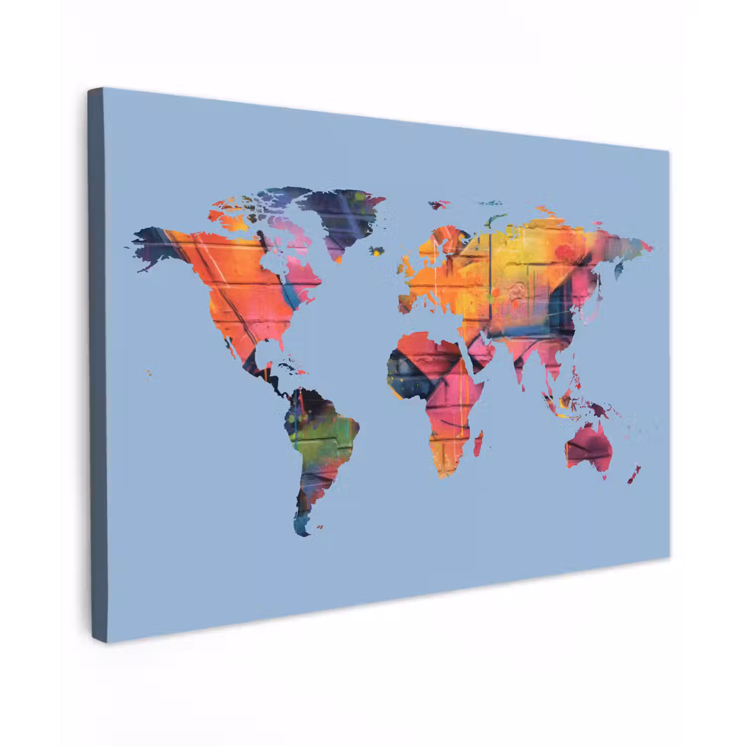 Wereldkaart - Lichtblauw - Graffiti canvas 2cm klein -z3d