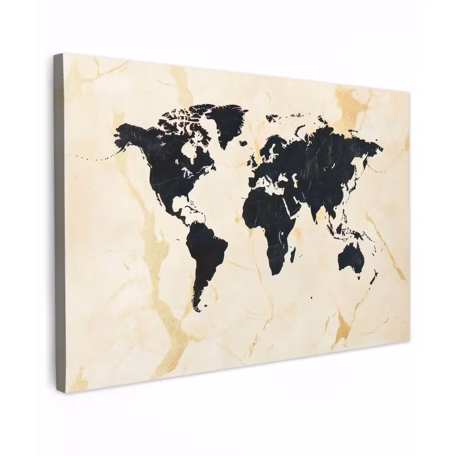 Wereldkaart - Licht marmer - Zwart canvas 2cm klein -z3d