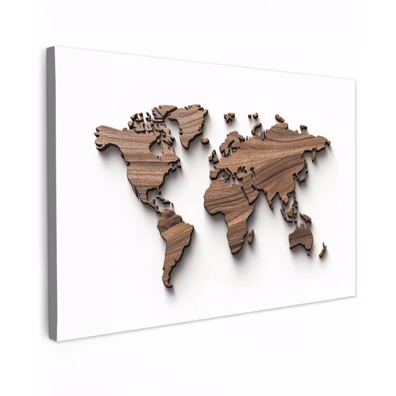 Wereldkaart - Hout - Elegant canvas 2cm klein -z3d