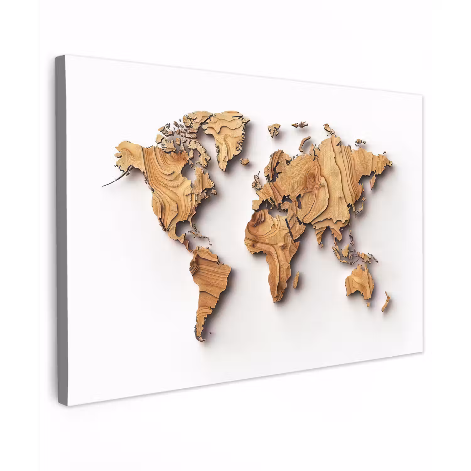 Wereldkaart - Houtstructuur - Artistiek canvas 2cm klein -z3d