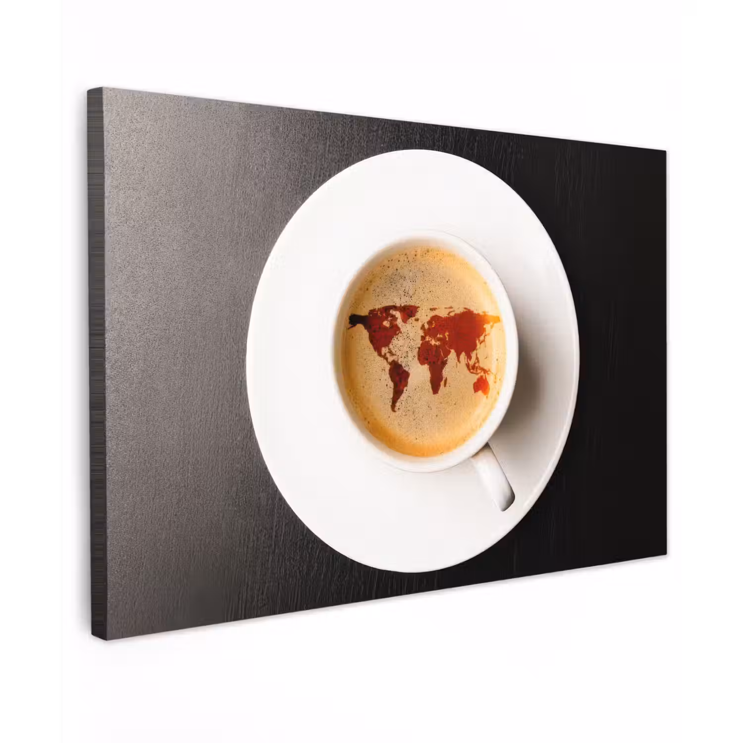 Wereldkaart - Koffie - Zwart canvas 2cm klein -z3d