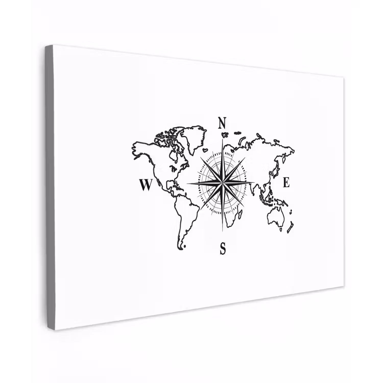 Wereldkaart - Kompas - Minimalistisch canvas 2cm klein -z3d