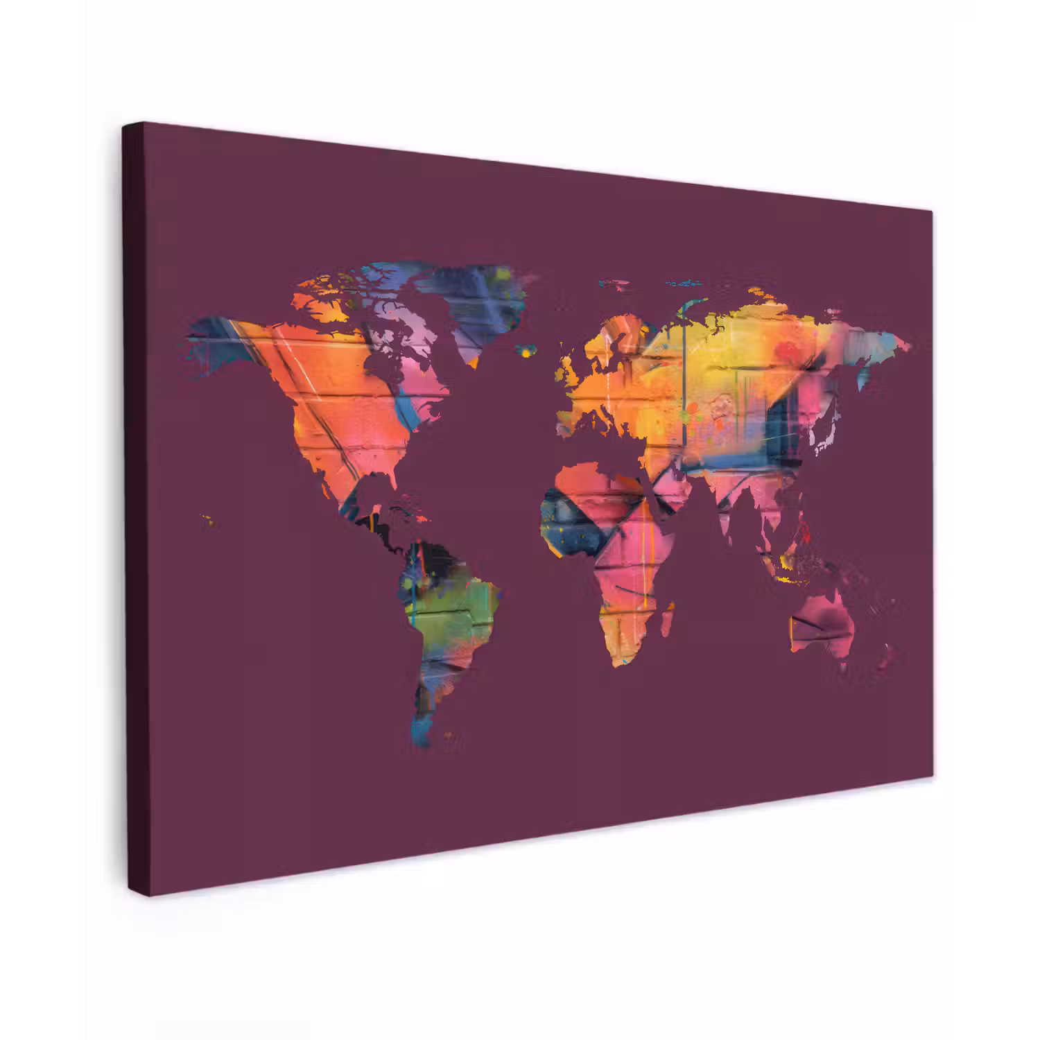 Wereldkaart - Paars - Graffiti canvas 2cm klein -z3d