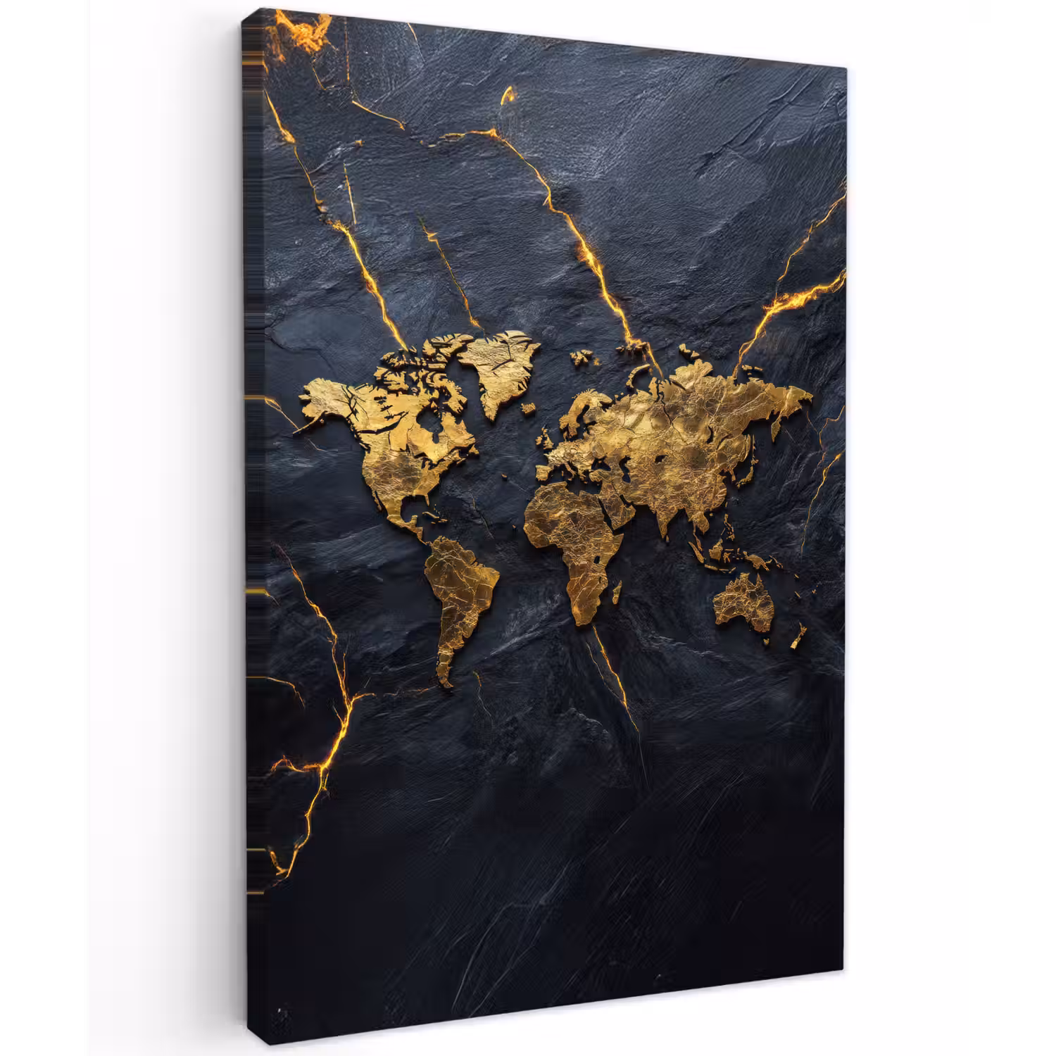 Wereldkaart - Marmer - Vurige lijnen canvas 2cm klein -z3d