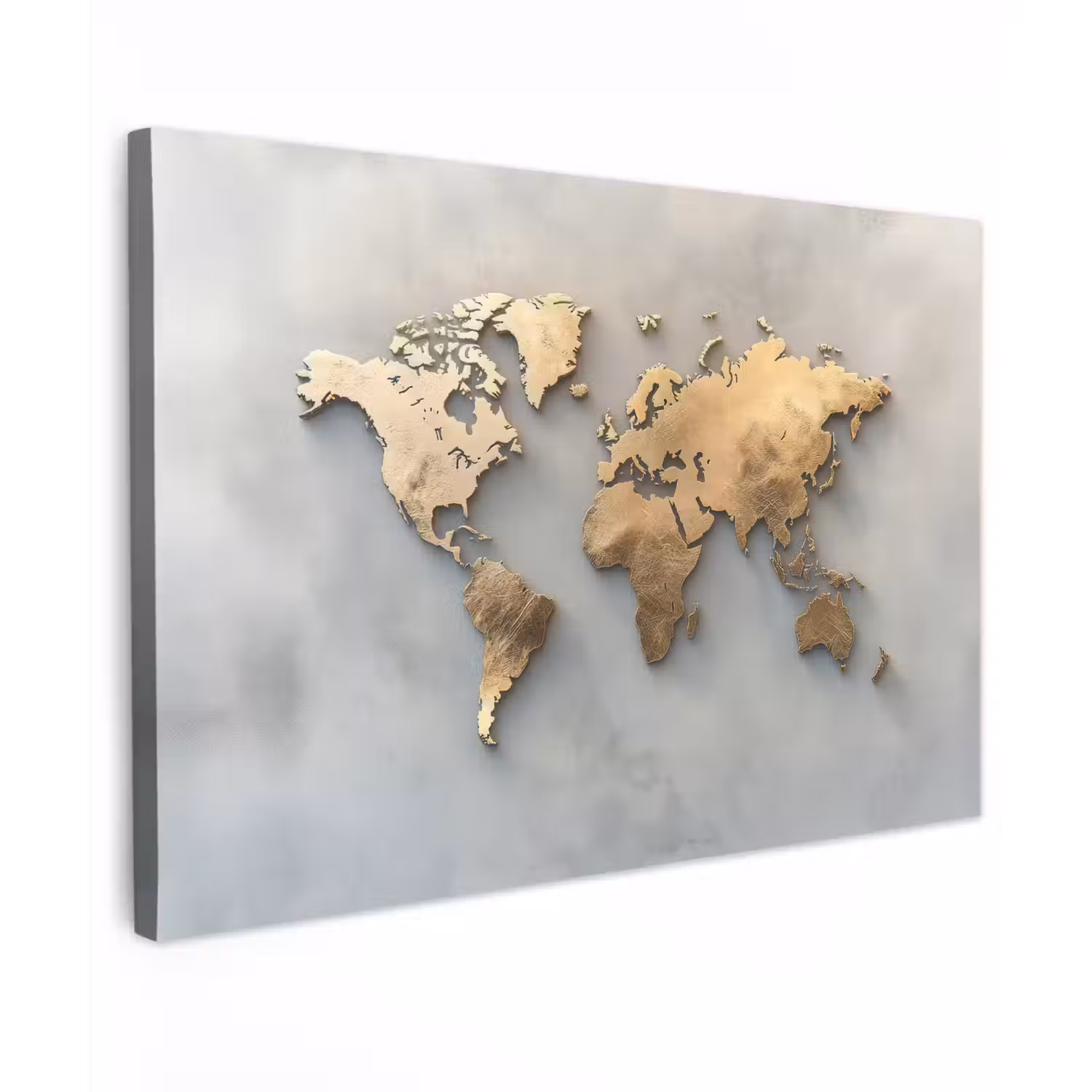 Wereldkaart - Metaal - Grijs canvas 2cm klein -z3d