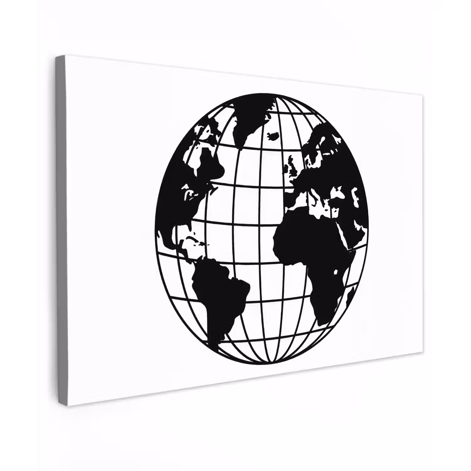 Wereldkaart - Minimalistisch - Zwart - Wit canvas 2cm klein -z3d