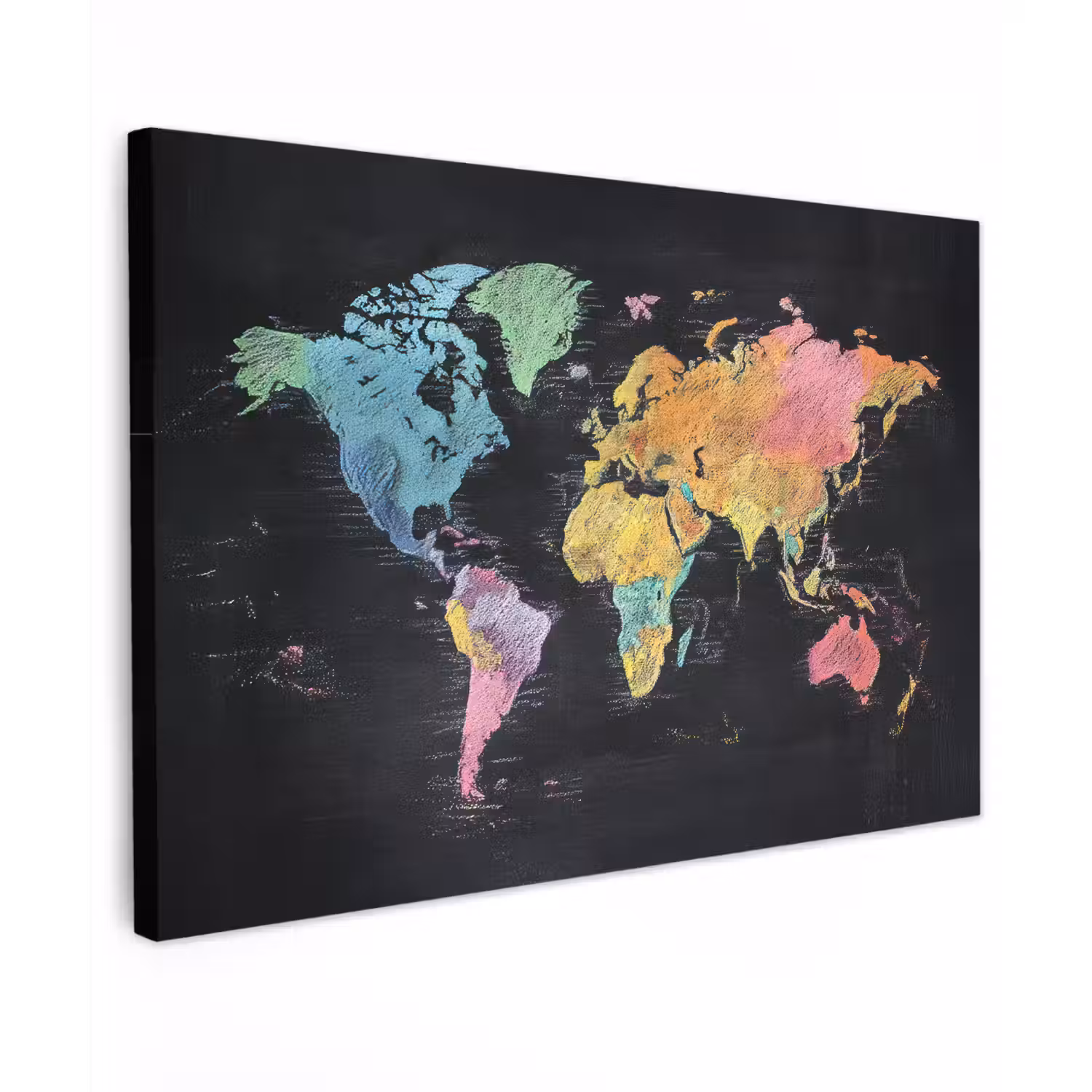 Wereldkaart - Krijtstrepen - Regenboog canvas 2cm klein -z3d