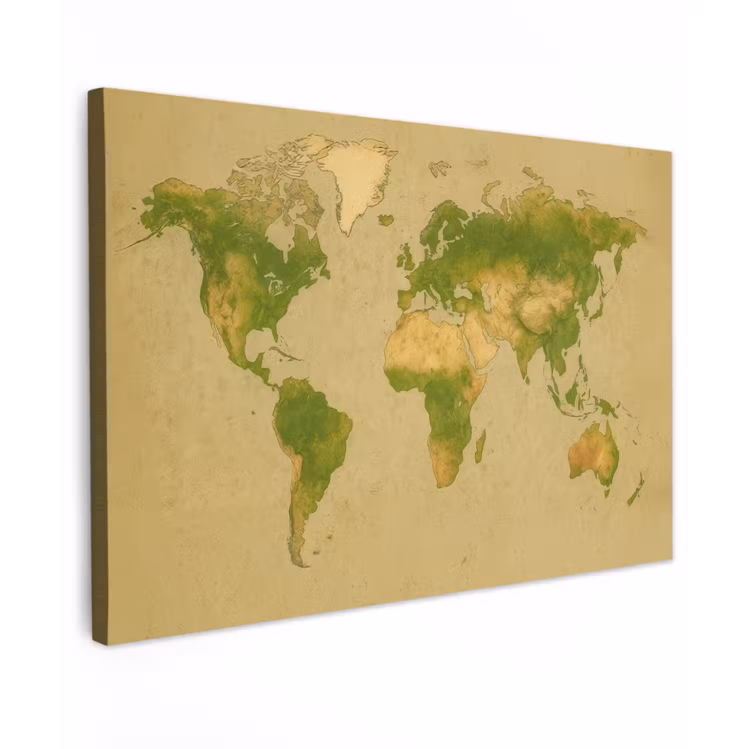 Wereldkaart - Natuurlijke tinten - Organische textuur canvas 2cm klein -z3d