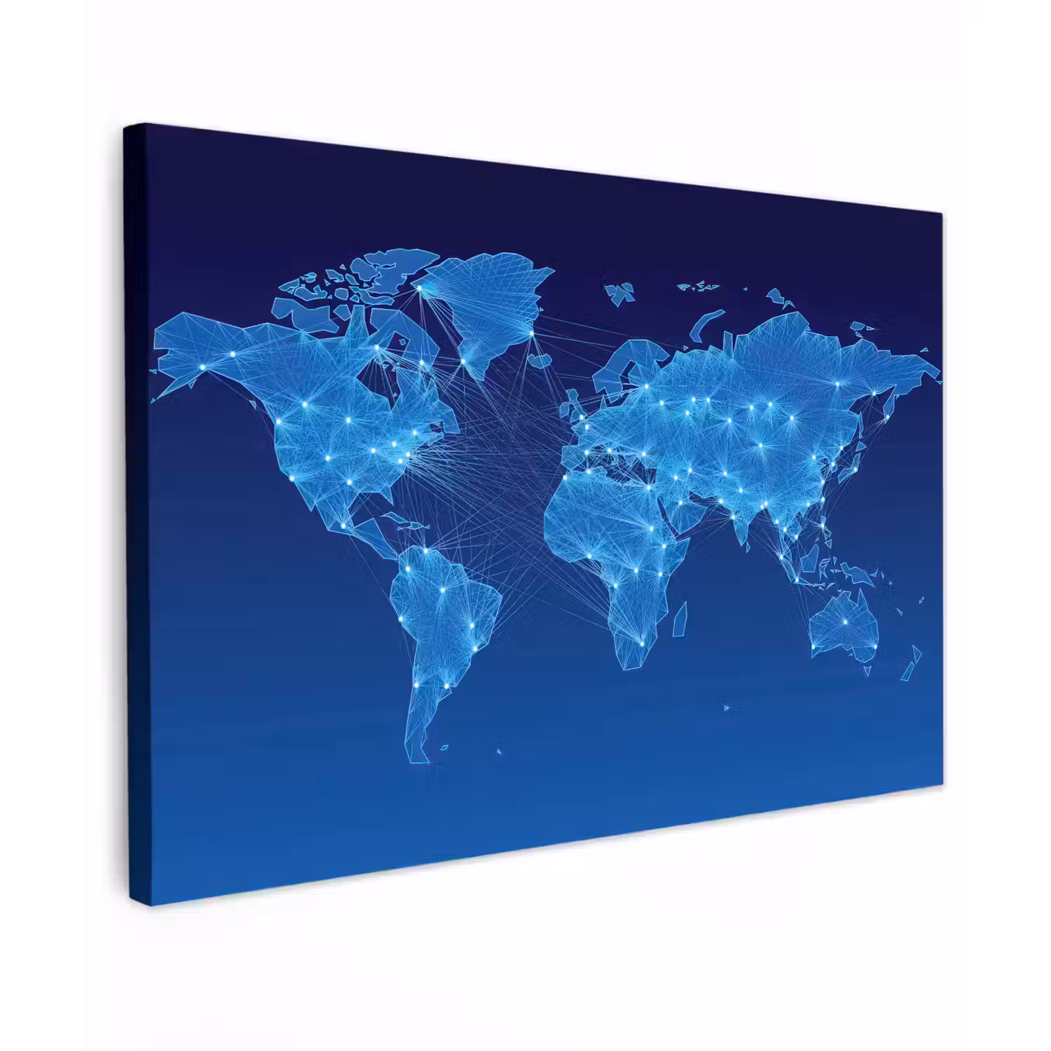 Wereldkaart - Neon - Blauw - Licht canvas 2cm klein -z3d
