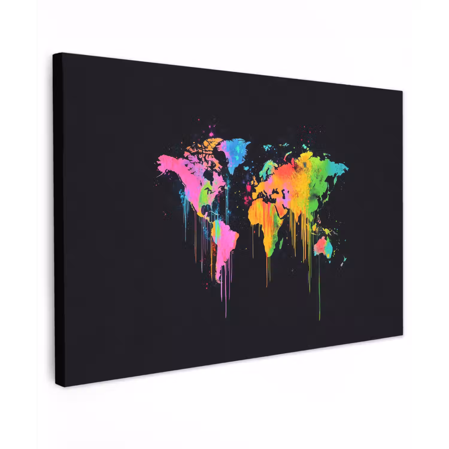 Wereldkaart - Neon - Kleurrijk - Spatten canvas 2cm klein -z3d