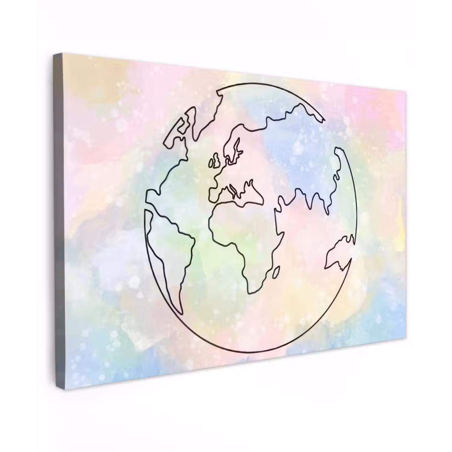 Wereldkaart - Pastel - Lijnen canvas 2cm klein -z3d
