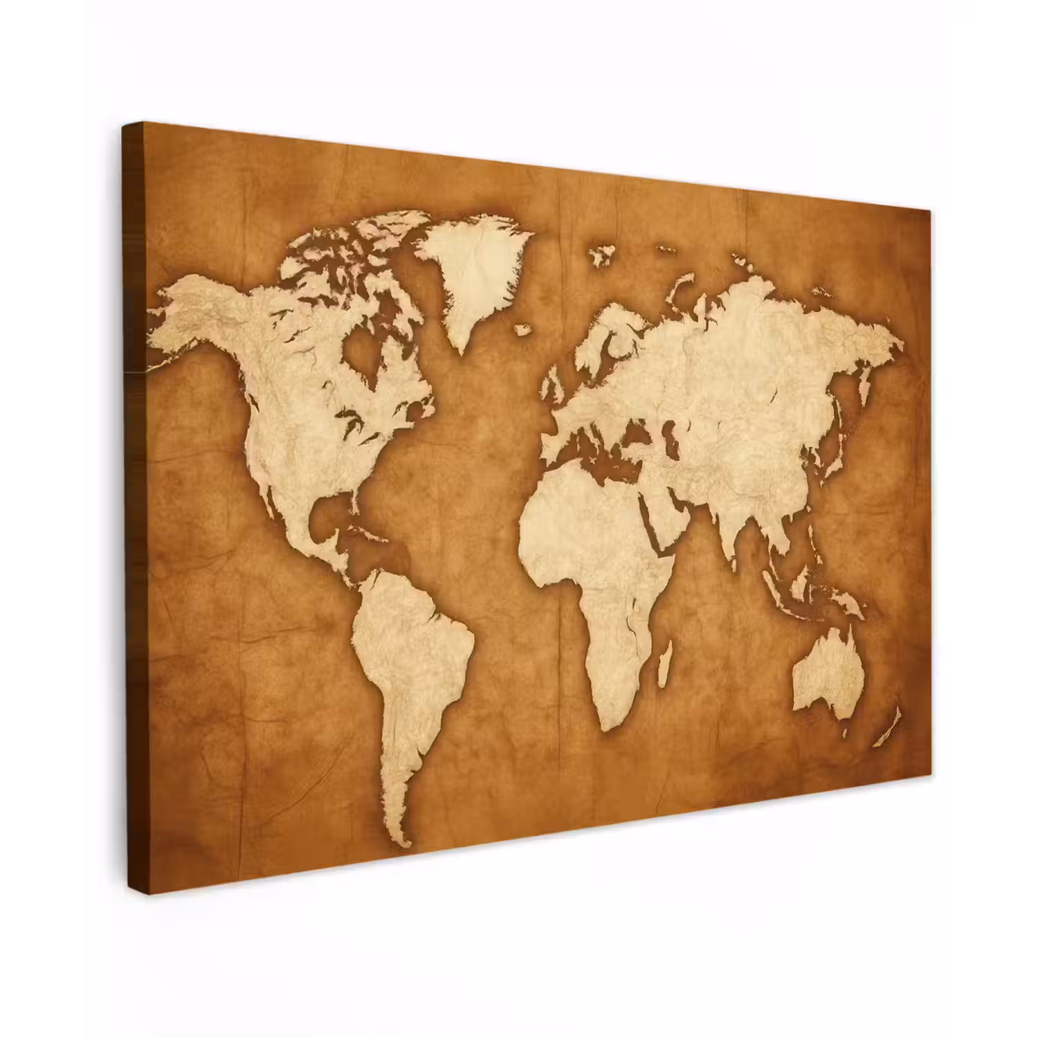 Wereldkaart - Perkamenttextuur canvas 2cm klein -z3d