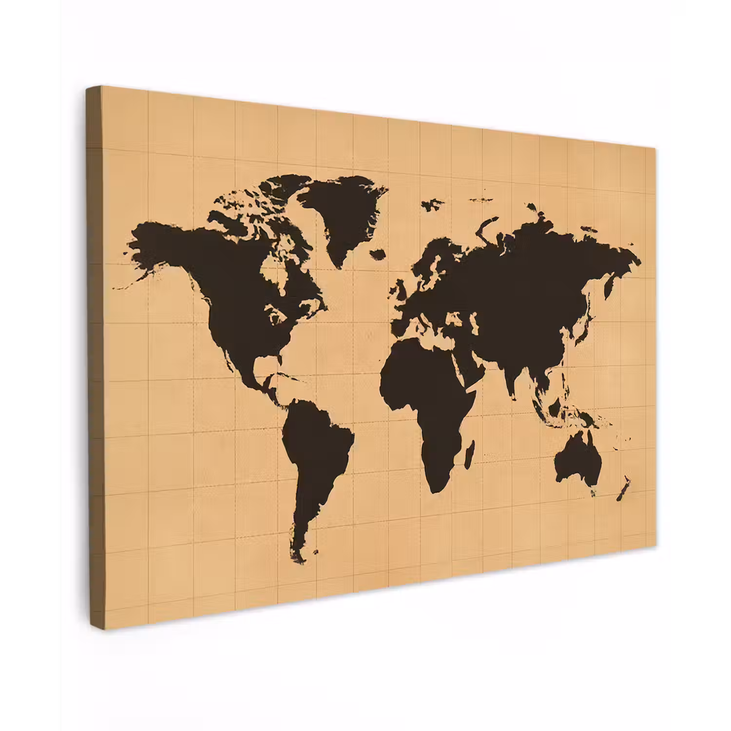 Wereldkaart - Raster -Zwart canvas 2cm klein -z3d