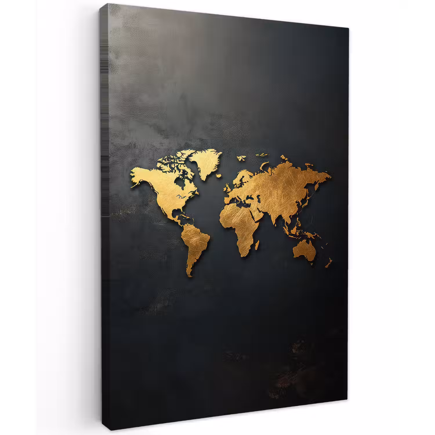 Wereldkaart - Ruwe textuur - Scherpe contouren - Zwart canvas 2cm klein -z3d