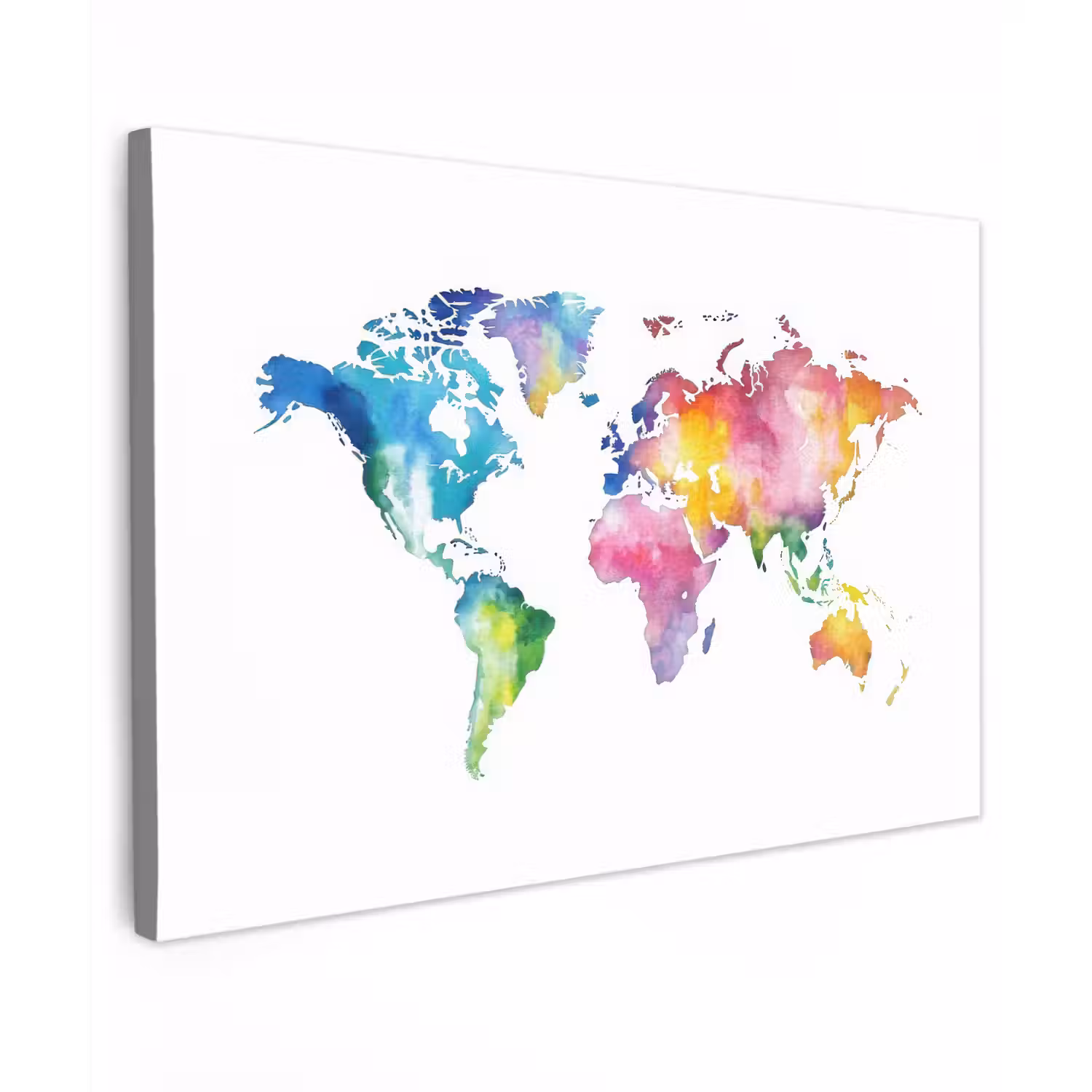 Wereldkaart - Regenboog - Aquarel canvas 2cm klein -z3d