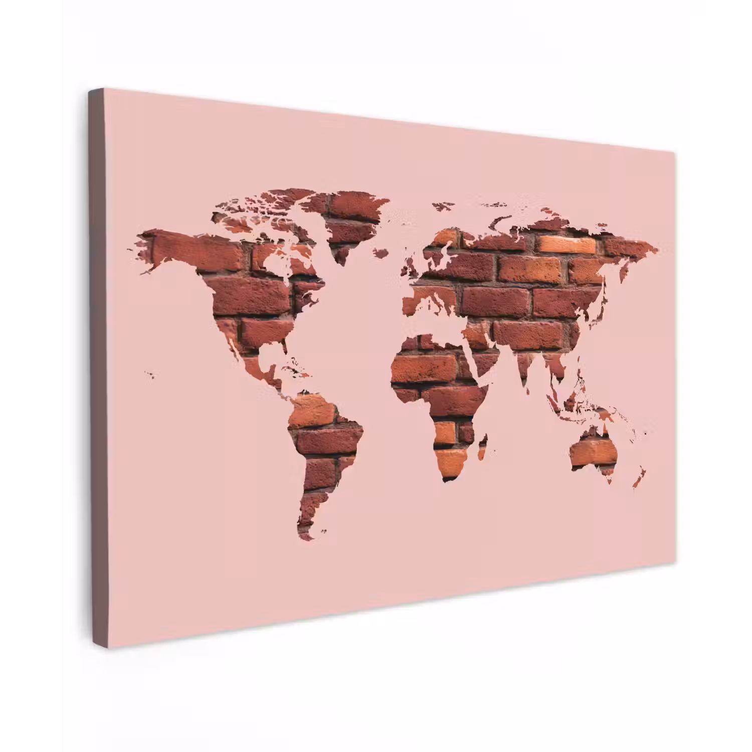 Wereldkaart - Roze - Baksteen canvas 2cm klein -z3d