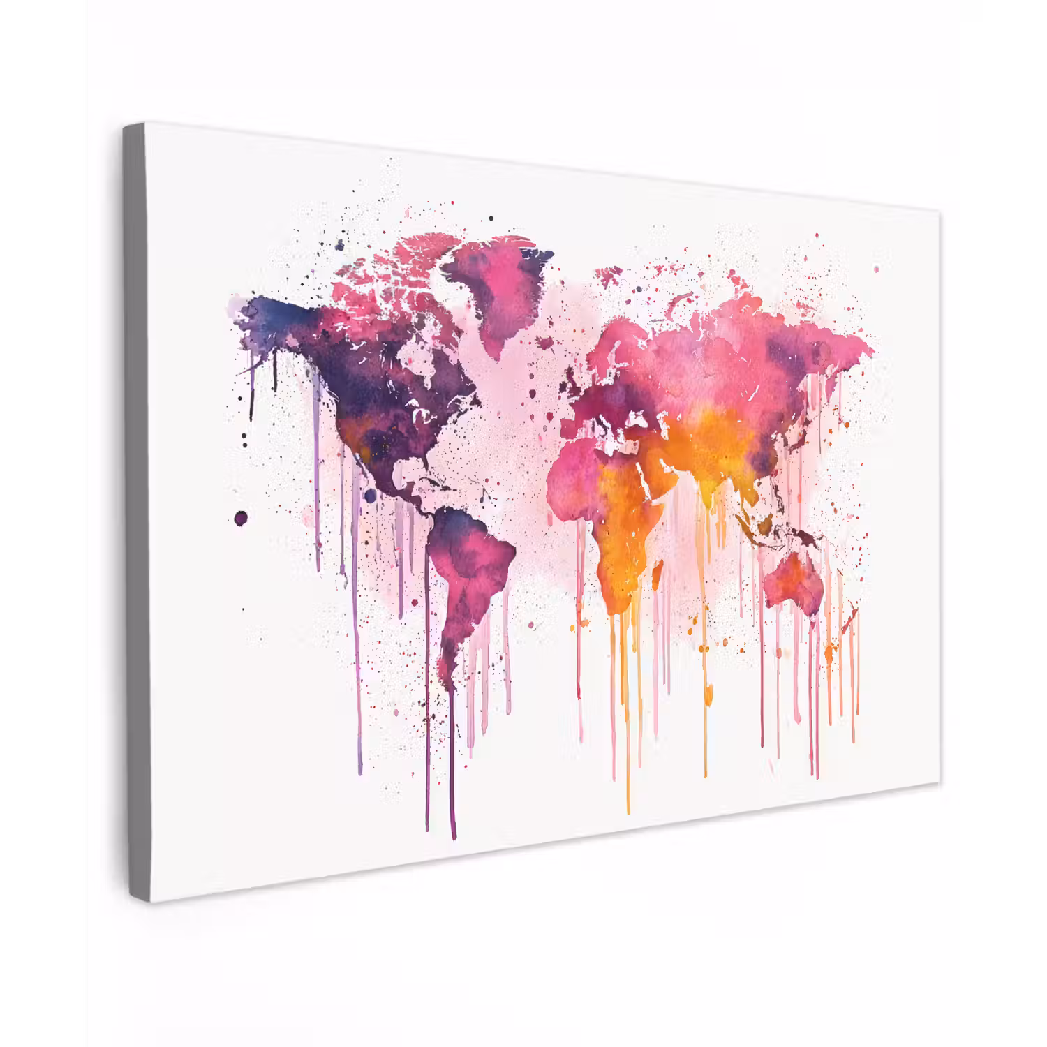 Wereldkaart - Roze - Druppels - Verf canvas 2cm klein -z3d