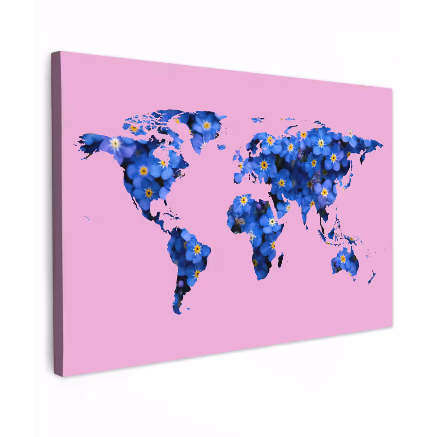 Wereldkaart - Roze - Vergeet me nietjes canvas 2cm klein -z3d