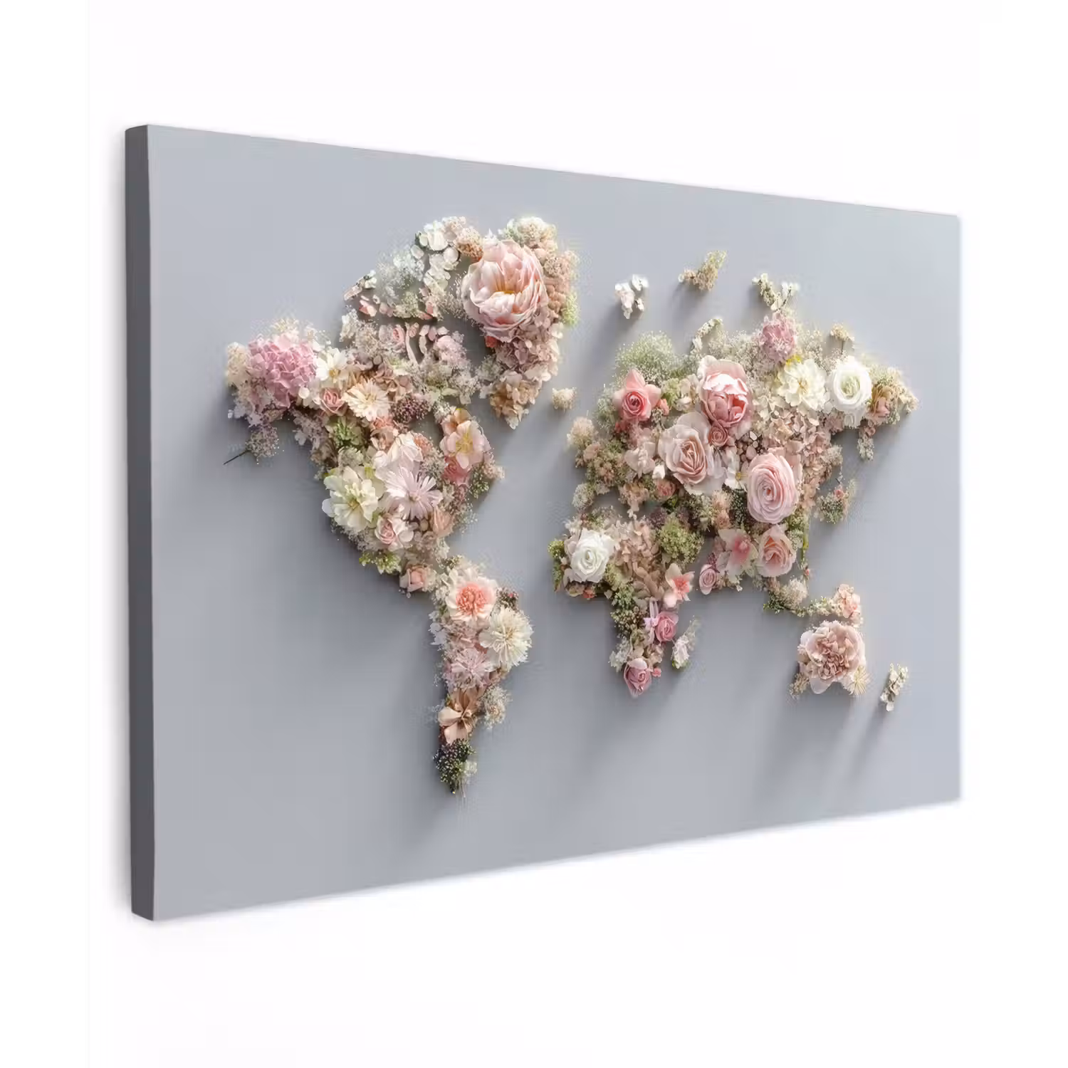 Wereldkaart - Rozen - Roze canvas 2cm klein -z3d