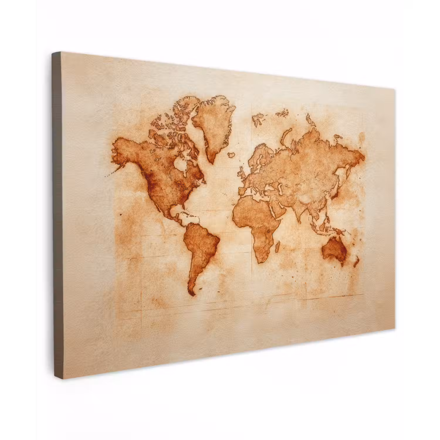 Wereldkaart - Roestbruine inkt canvas 2cm klein -z3d