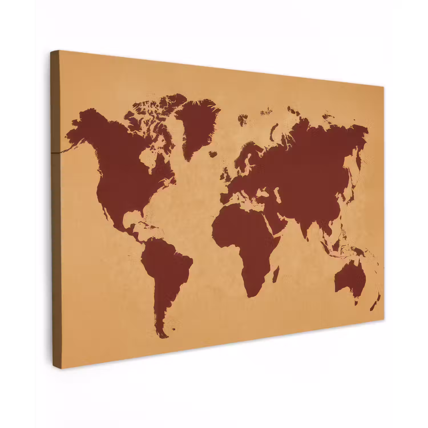 Wereldkaart - Roodbruin silhouet - Sterk kleurcontrast canvas 2cm klein -z3d