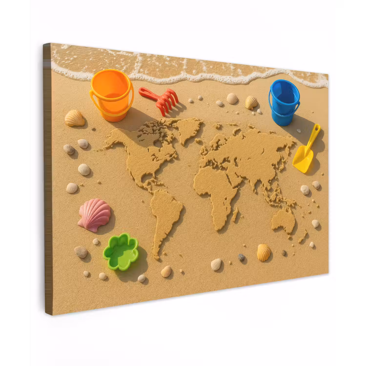 Wereldkaart - Zand - Kleurrijk - Zomer canvas 2cm klein -z3d