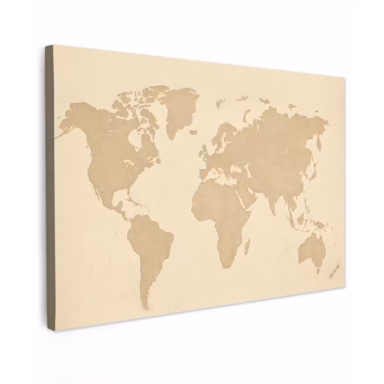 Wereldkaart - Zandkleurig - Minimalistisch canvas 2cm klein -z3d
