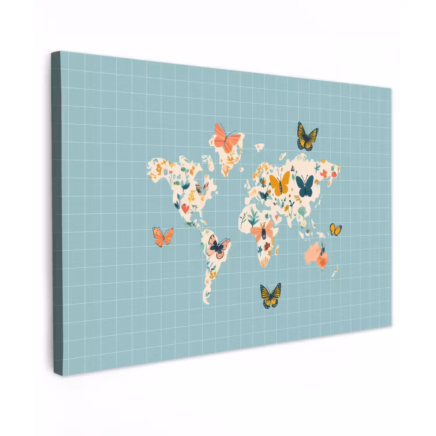 Wereldkaart - Vlinders - Dromerig canvas 2cm klein -z3d