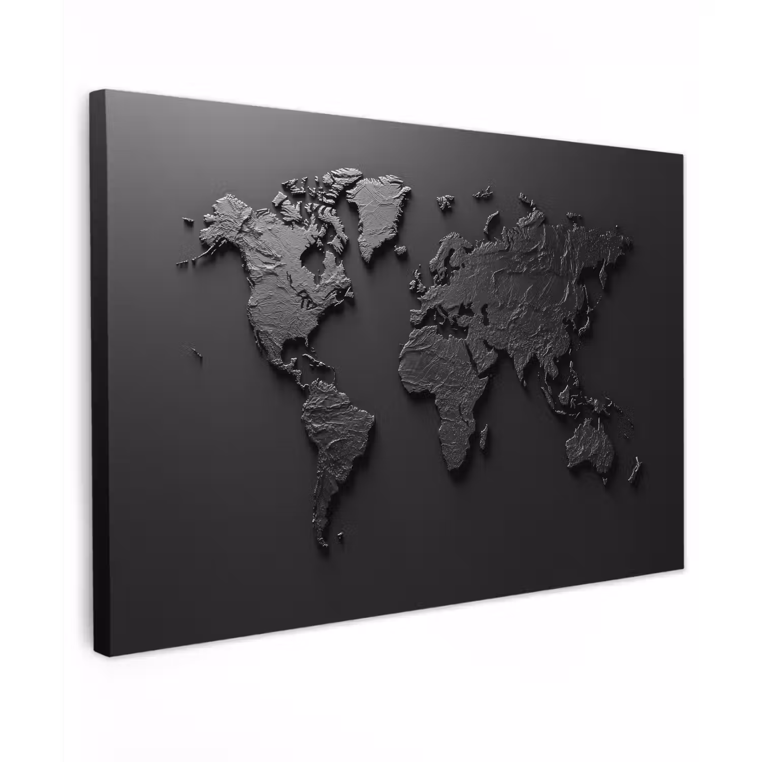 Wereldkaart - Zwart - Grijs canvas 2cm klein -z3d